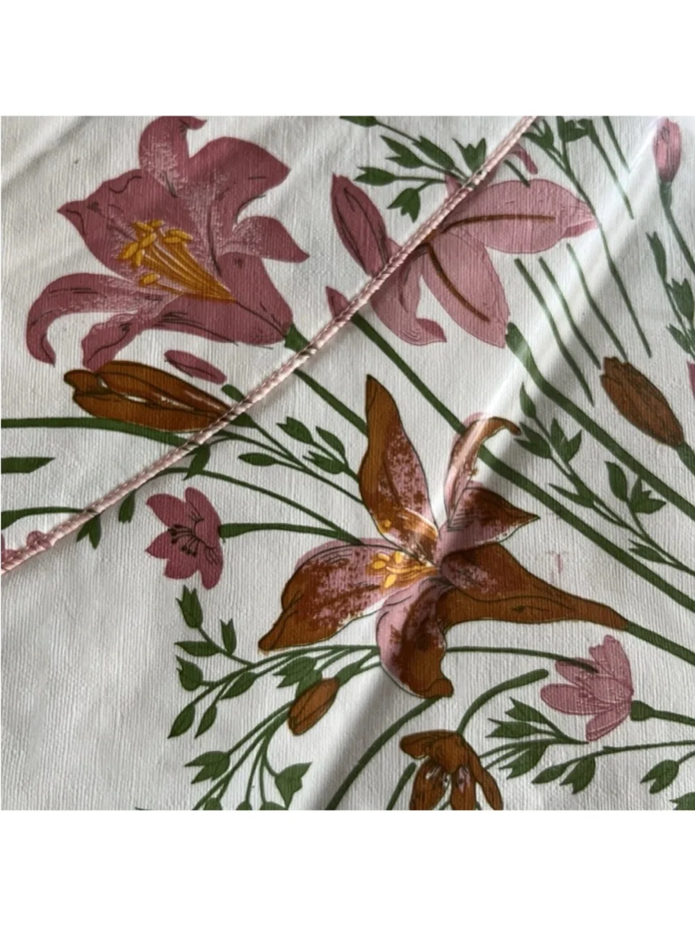 Floating Gardens Vinyl Flannel Tablecloth Vintage 60” x 84” Lily Floral New Open